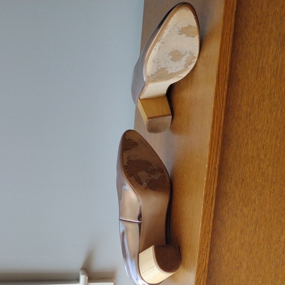 Zara Rose Gold Metallic Block Heel Pumps Square Toe Size 40 US 9 Wedding - Picture 8 of 11